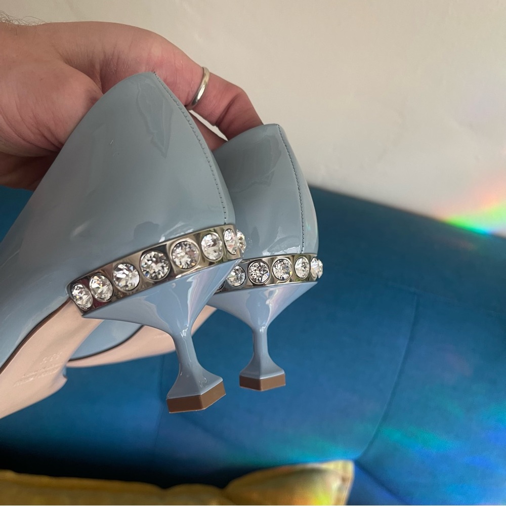 NEW Miu Miu patent leather crystal embellished heels - Picture 9 of 12